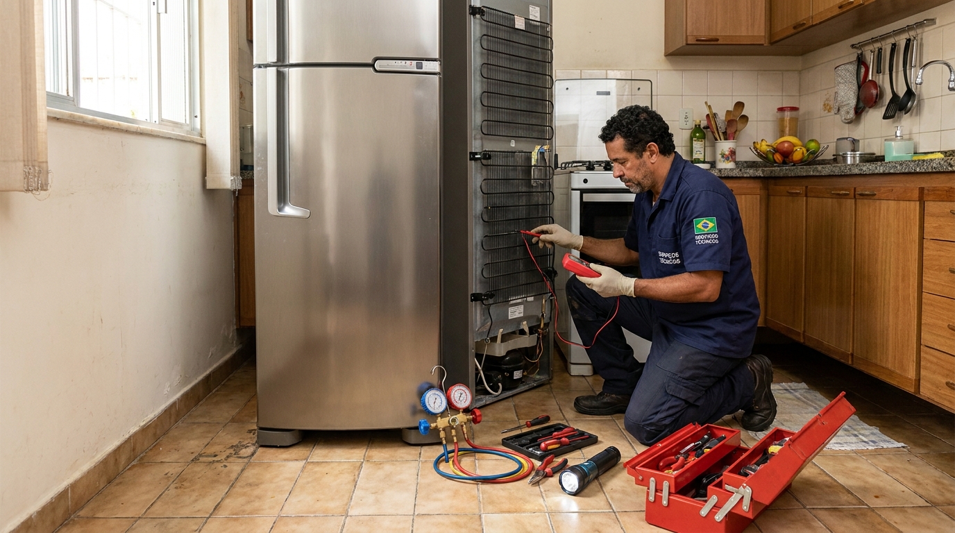 Técnico de conserto de eletrodomésticos em atendimento em Santa Maria‑RS
