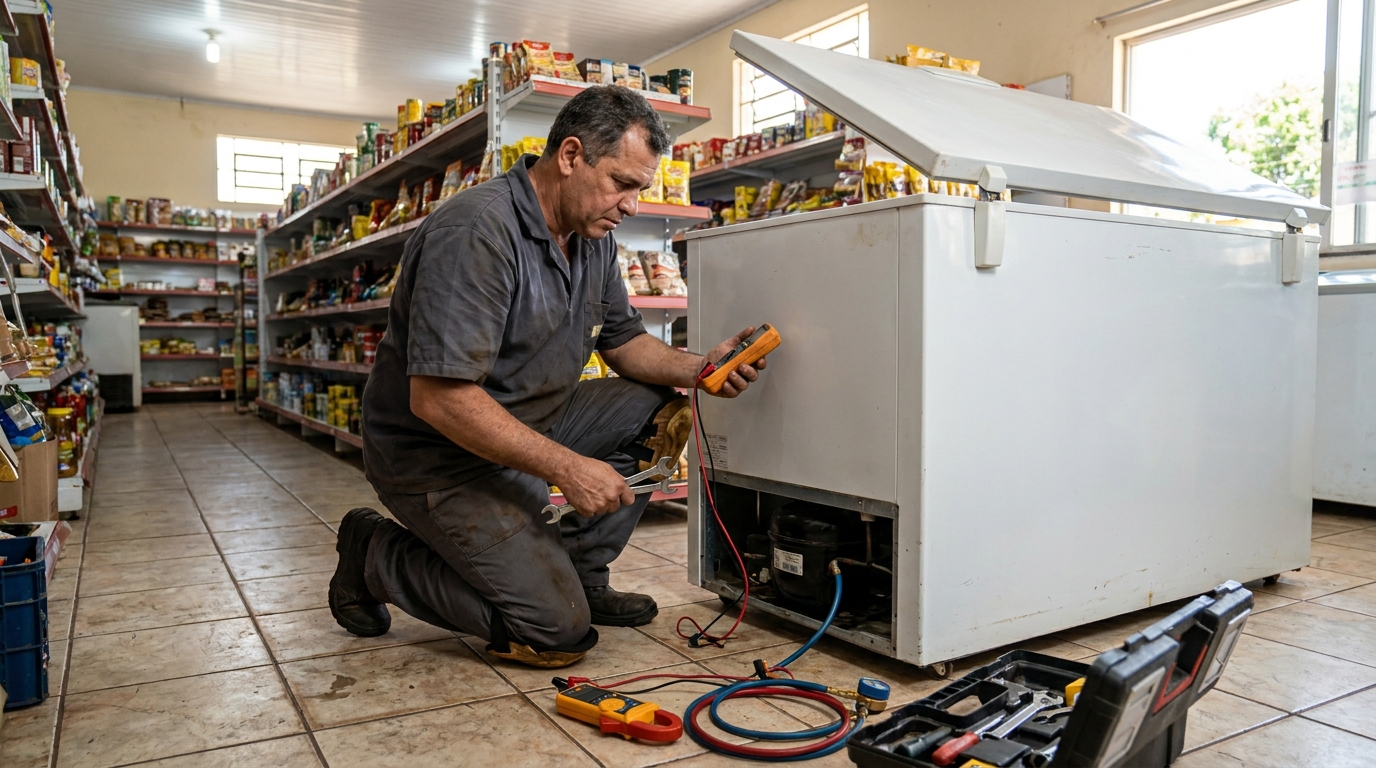 Troca de termostato de freezer em atendimento em Santa Maria‑RS